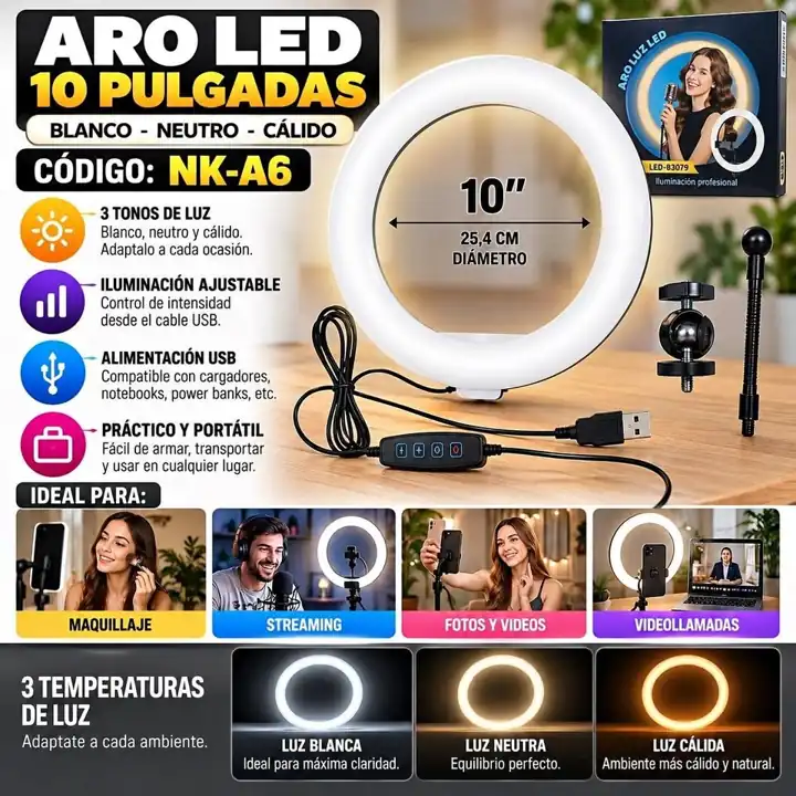 Aro 10 pulgadas blanco-calido-neutro