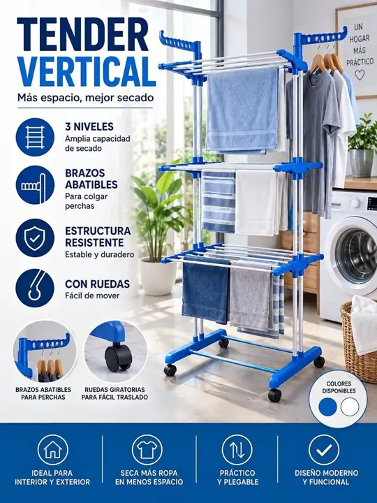Tender vertical 3 niveles - blanco con azul