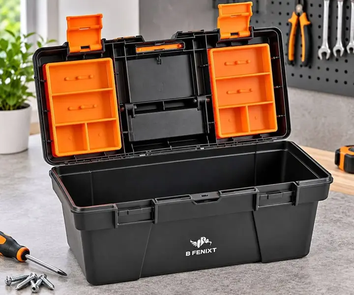 Caja de herramientas negra y naranja