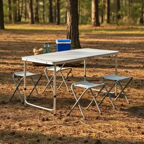 Set de camping mesa y 4 banquetas