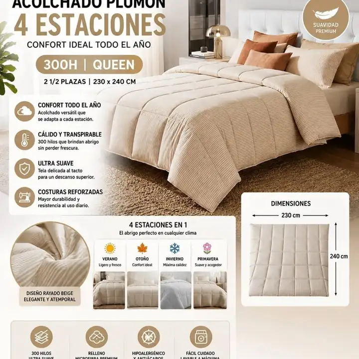 Acolchado plumon tamaño queen