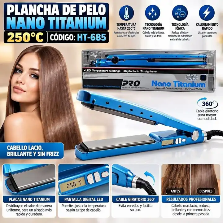 Plancha de pelo 250°C nano titanium