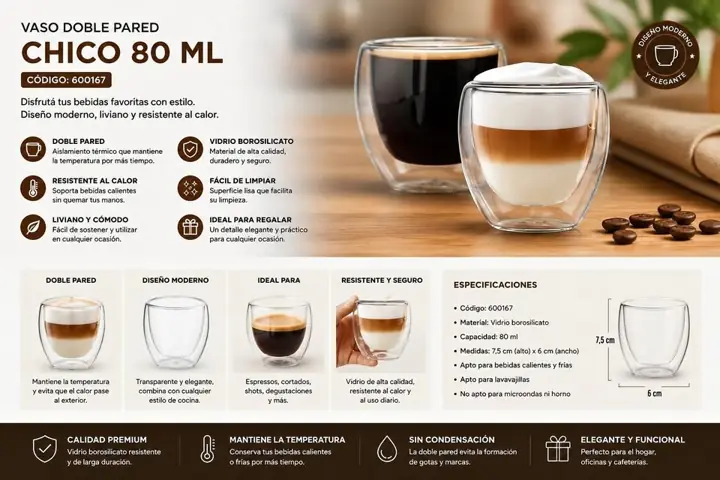 Vaso doble pared chico 80 ML