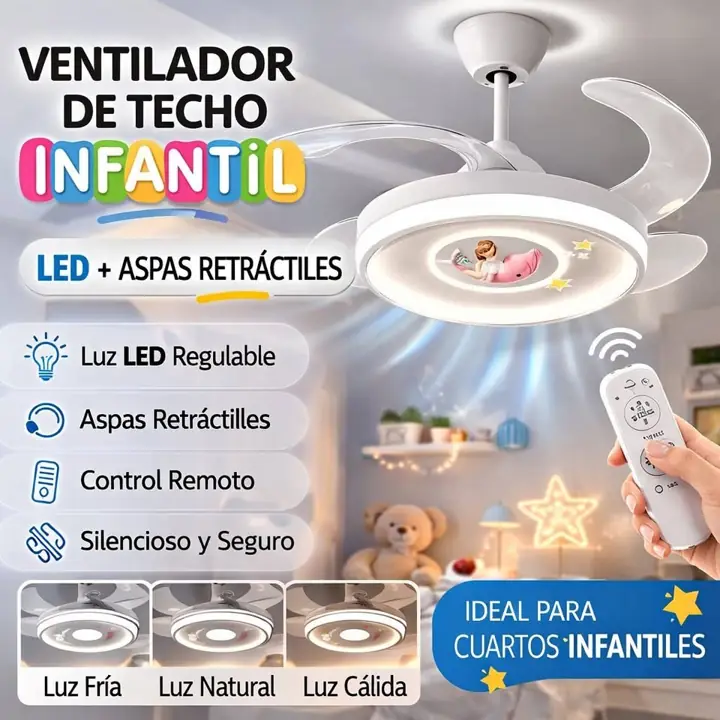 Ventilador de techo LED retractil infantil