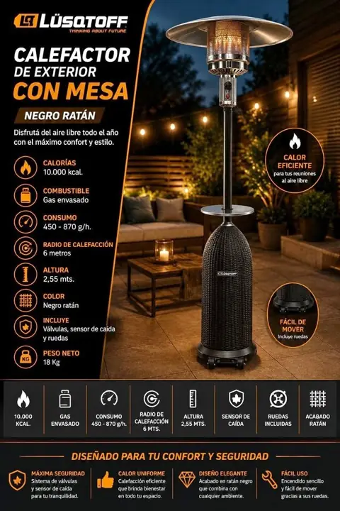 Calefactor de exterior con mesa lusqtoff