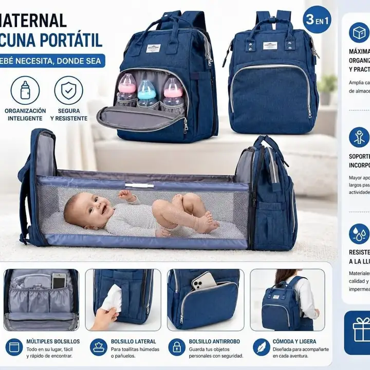 Mochila maternal , pañalera y cuna portatil