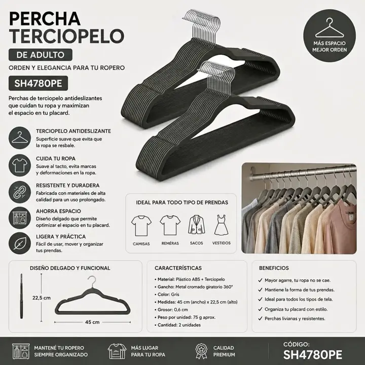 Percha terciopelo X10