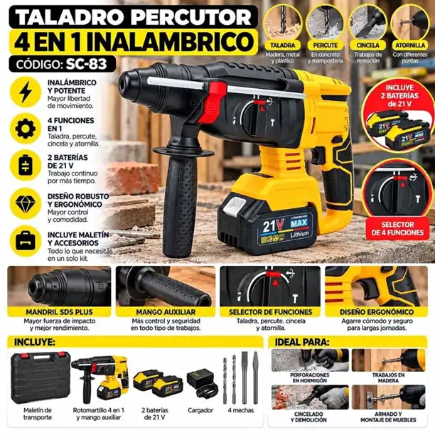 Taladro percutor 4 en 1 inalambrico