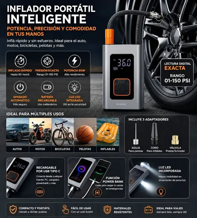 Inflador portatil inteligente Gadnic