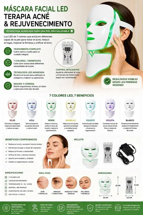 Mascara facial terapia acne rejuvenecedor LED