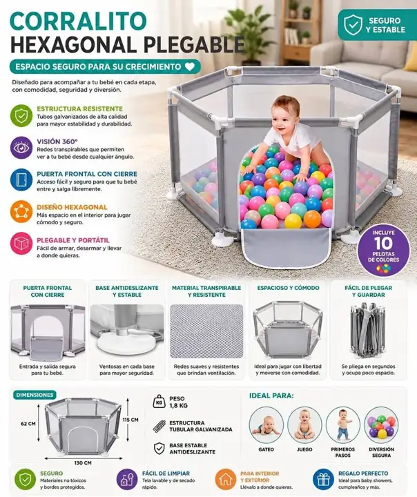 Corralito plegable de bebe hexagonal