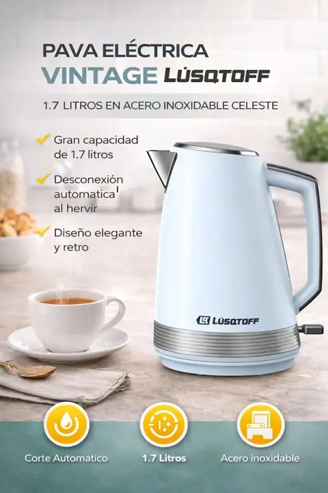 Pava electrica 1,7 lts celeste - lusqtoff - LQE23
