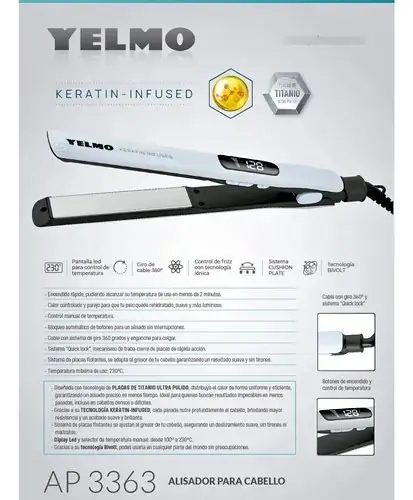 Plancha de cabello yelmo keratin infused