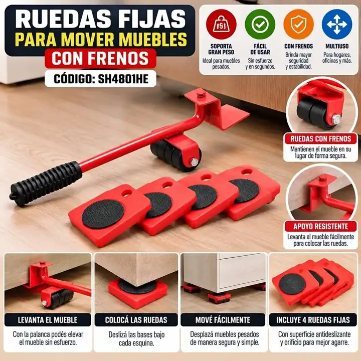 Ruedas fijas para mover muebles con frenos