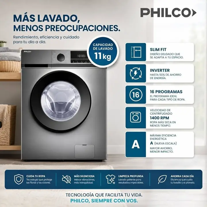 Lavarropas automatico 11KG Philco