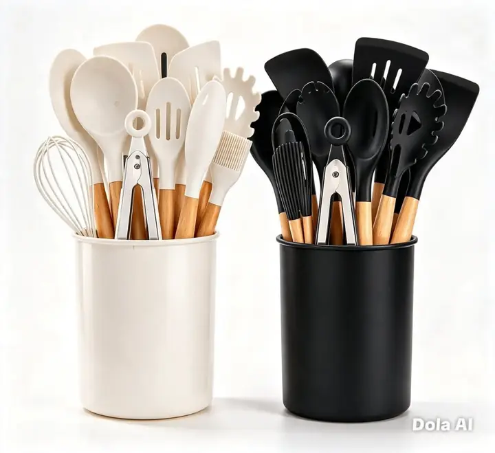 Set X12 mini utensilios de cocina con mango de madera