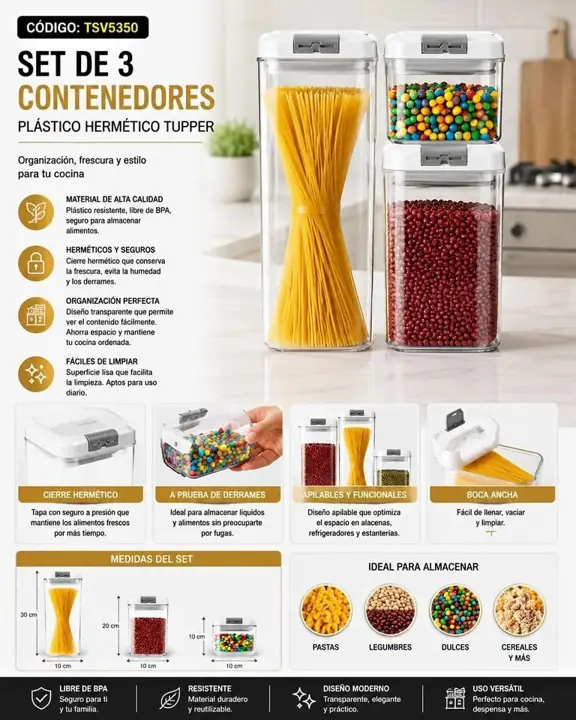 Set de 3 contenedores de plastico hermetico tupper