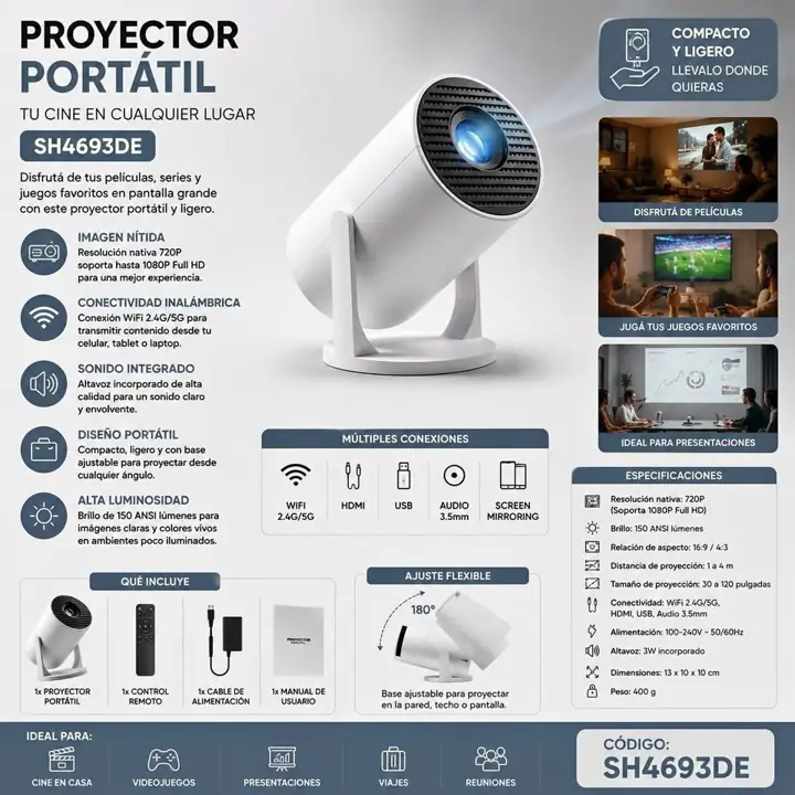 Proyector portatil full HD Android TV