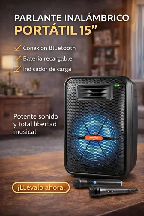 Parlante inalambrico portatil 15 pulgadas