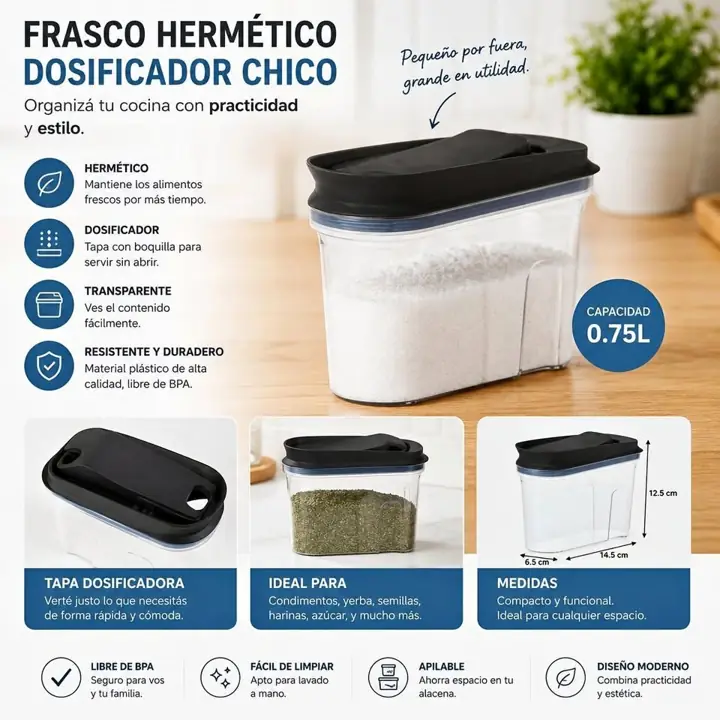 Frasco hermetico dosificador chico 0,75LT