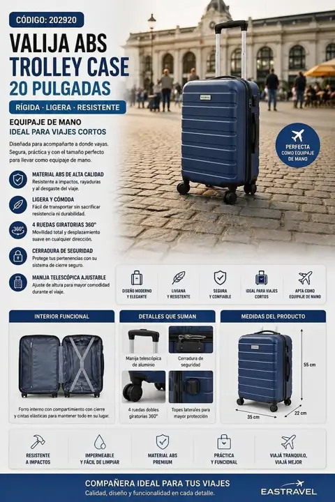 Valija ABS trolley caseazul 20 pulgadas