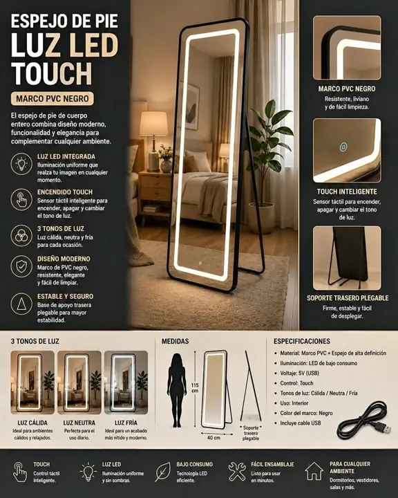 Espejo vertical con luces 1,15X40 MR5305 MR831