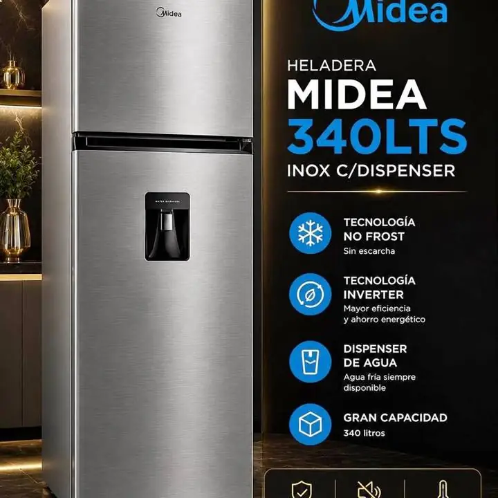 `Entrega inmediata` heladera midea 340LTS inverter no frost C/dispenser inox