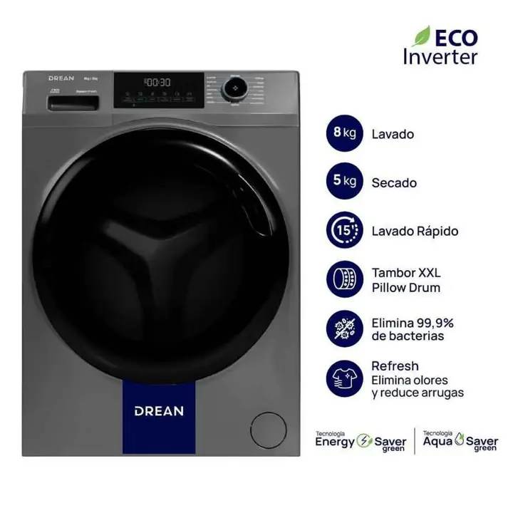 Lavasecarropas Drean 8KG inverter silver 1400RPM