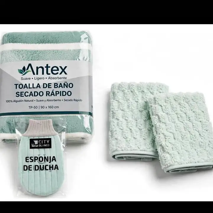 Set de 3 2 toallas de mano Esponja de ducha Toallon