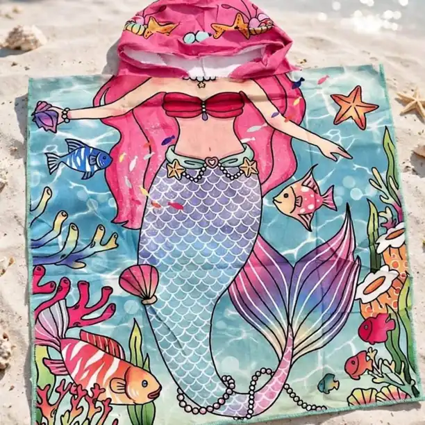 Ponchito con capucha infantil Pileta, playa y diversión! Microfibra super absorbente - S