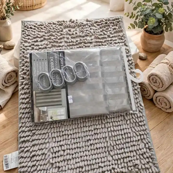 Cortina de baño + alfombra 22.000