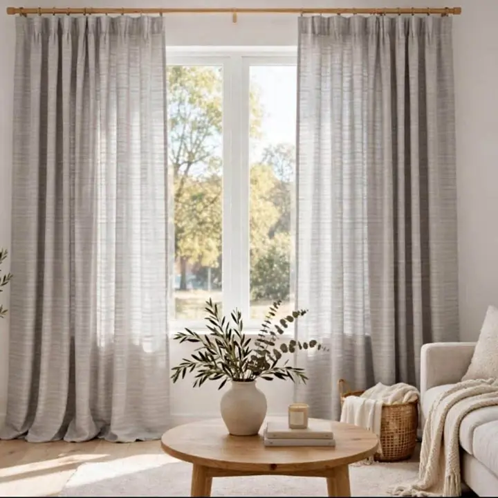 Cortina gris clara rayada - 180x2mts Blanco Matex - Juego de 2 paños la más buscada: Gris claro