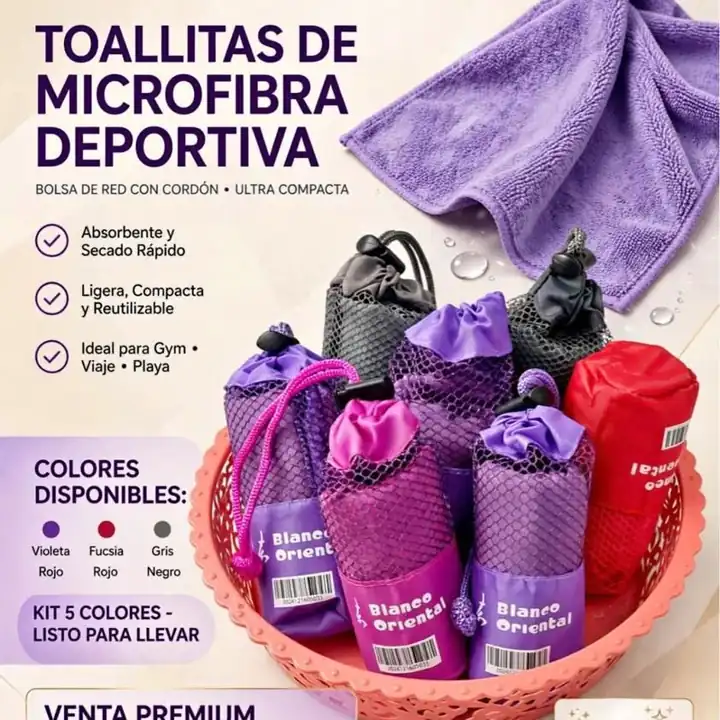 Toallitas de microfibra deportiva - blanco oriental la que todos buscan para el bolso