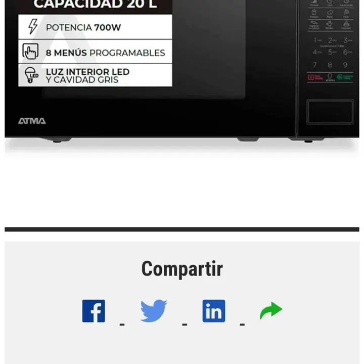 Microondas atma 20L DIGITAL