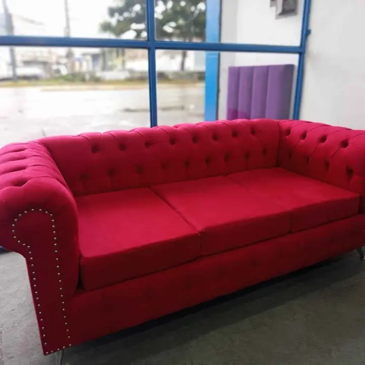 Sillón Chesterfield 3 cuerpos 200x90 Pana Rojo una bomba