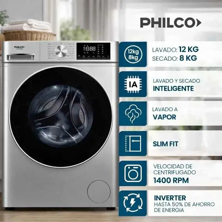 Lavasecarropa Philco 12/8 K inverter
