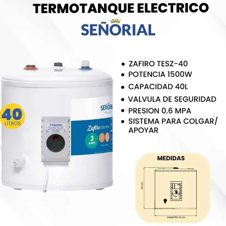 Termotanque eléctrico Señorial 40LTS carga superior