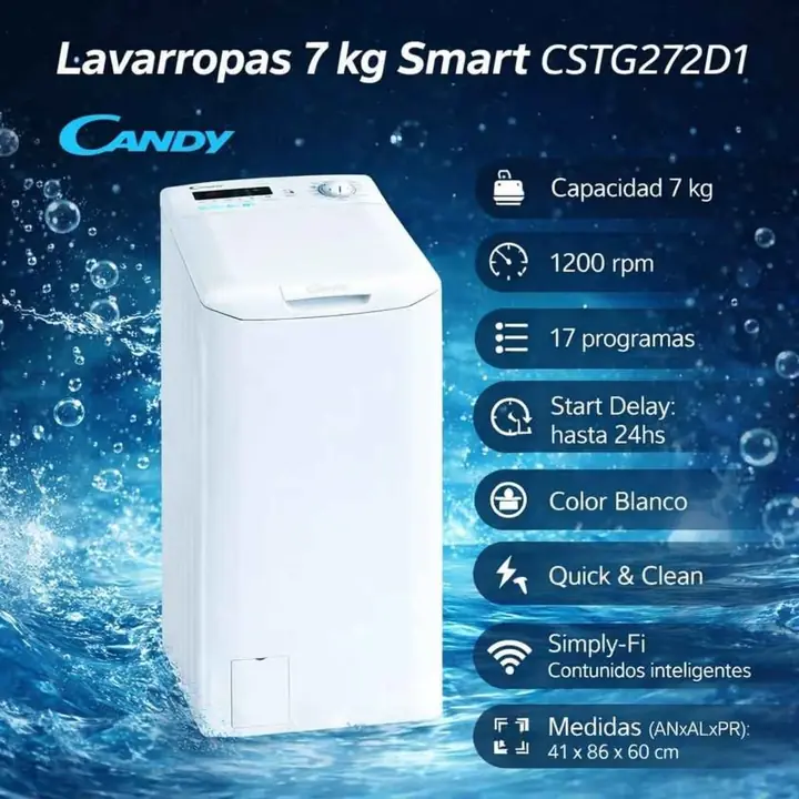 Lavarropas Candy 7KG superior CSTG272D1