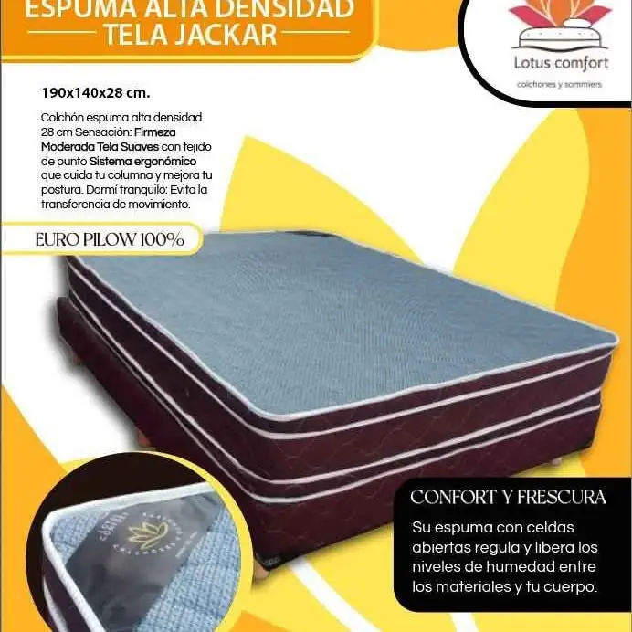 Sommier lotus doblé pilow 100% espuma alta densidad tela jackar 190x140x