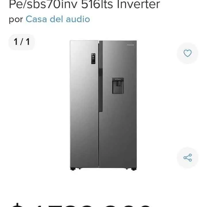 Heladera sbs Peabody PE-SBS70 inverter 516L, no frost, dispenser, inox