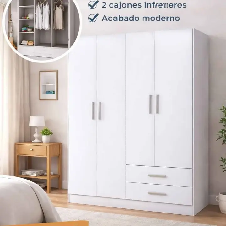 Placard benevento 4 PUERTAS, 2 CAJONES Dimensiones 120 × 182 × 47 cm Color : Blanco Alpino Mat