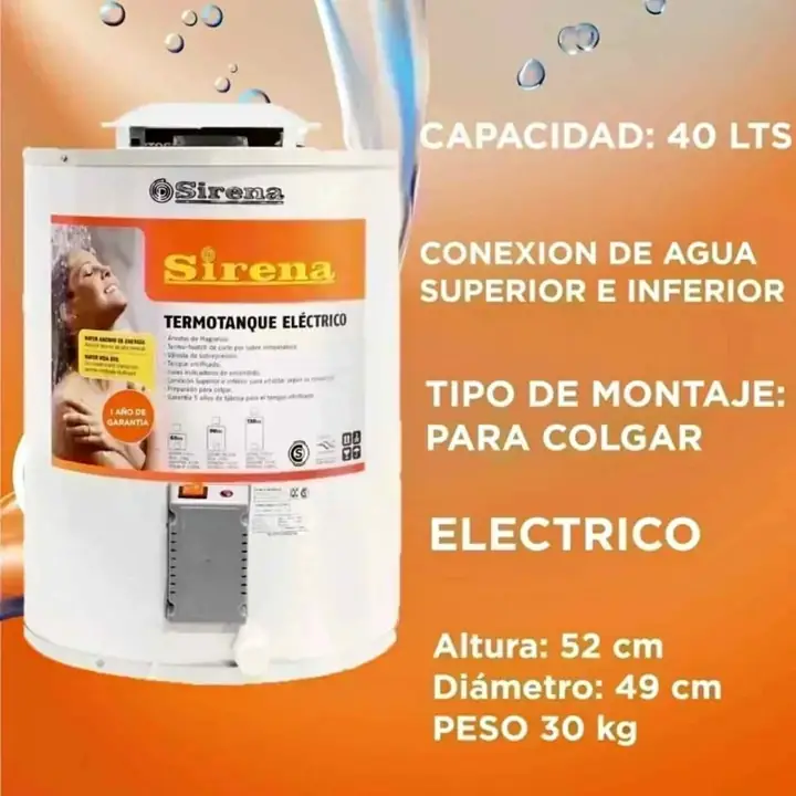 Termotanque sirena 40 litros sirena carga superior e inferior