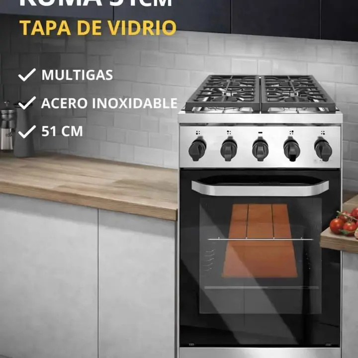 Cocina saho kuma 510 4 hornallas - puerta de vidrio