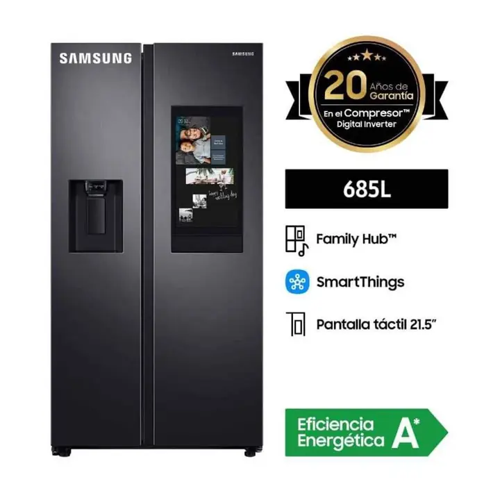 Heladera Samsung 685L RS27T5561B1 side by side family hub negro $3.750.000 1 unidad disponible