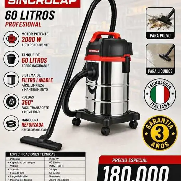 Aspirador industrial profesional de 60 l