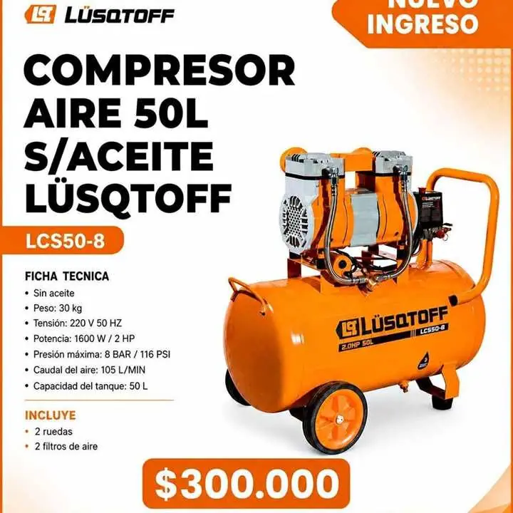 Compresor lusqtoff 50 litros sin aceite