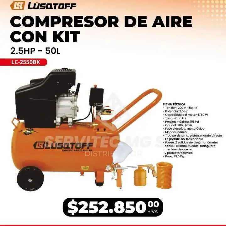 Compresor 50. Litros con kit