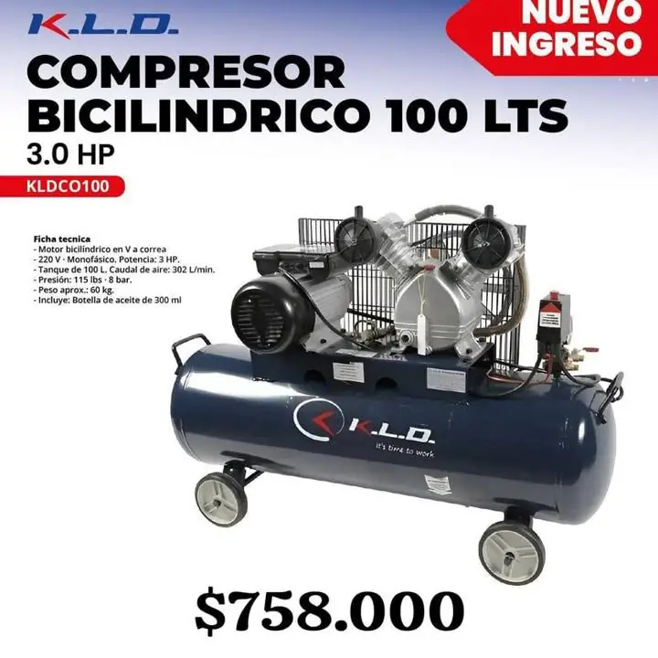 Compresor 100 litros bicilíndrico