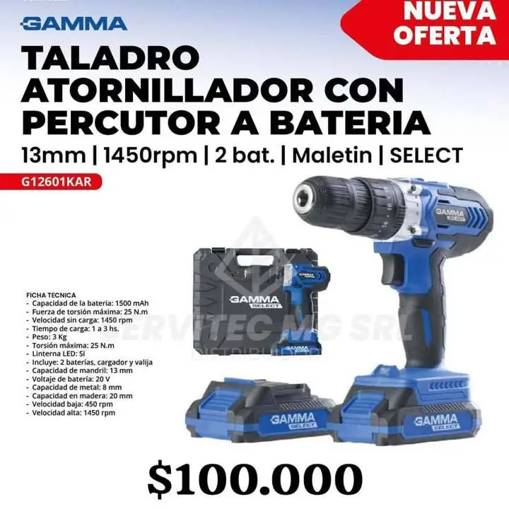 Taladros a baterías con percutor gamma