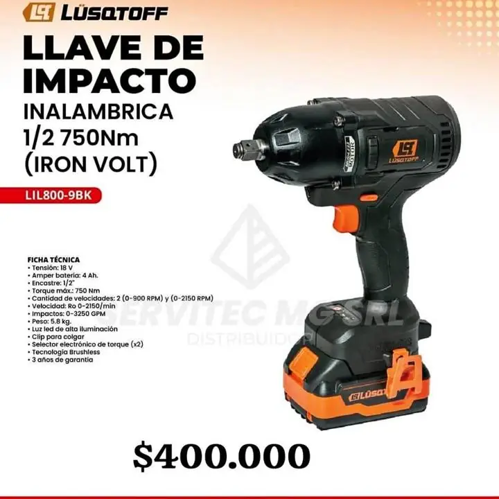 Llave impacto iron volt 750 NM
